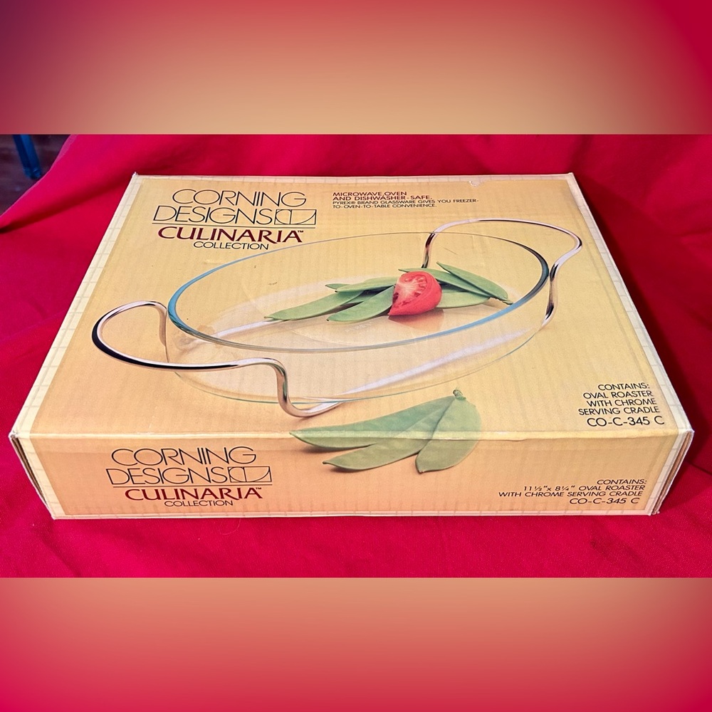 Corningware Culinaria Pyrex Oval Roaster with Chrome Serving Cradle